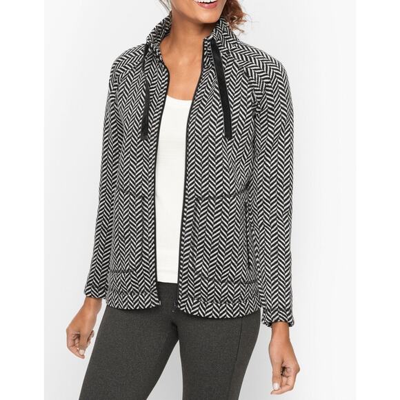 T by Talbots Herringbone full zip Jacket Black L - Picture 1 of 7